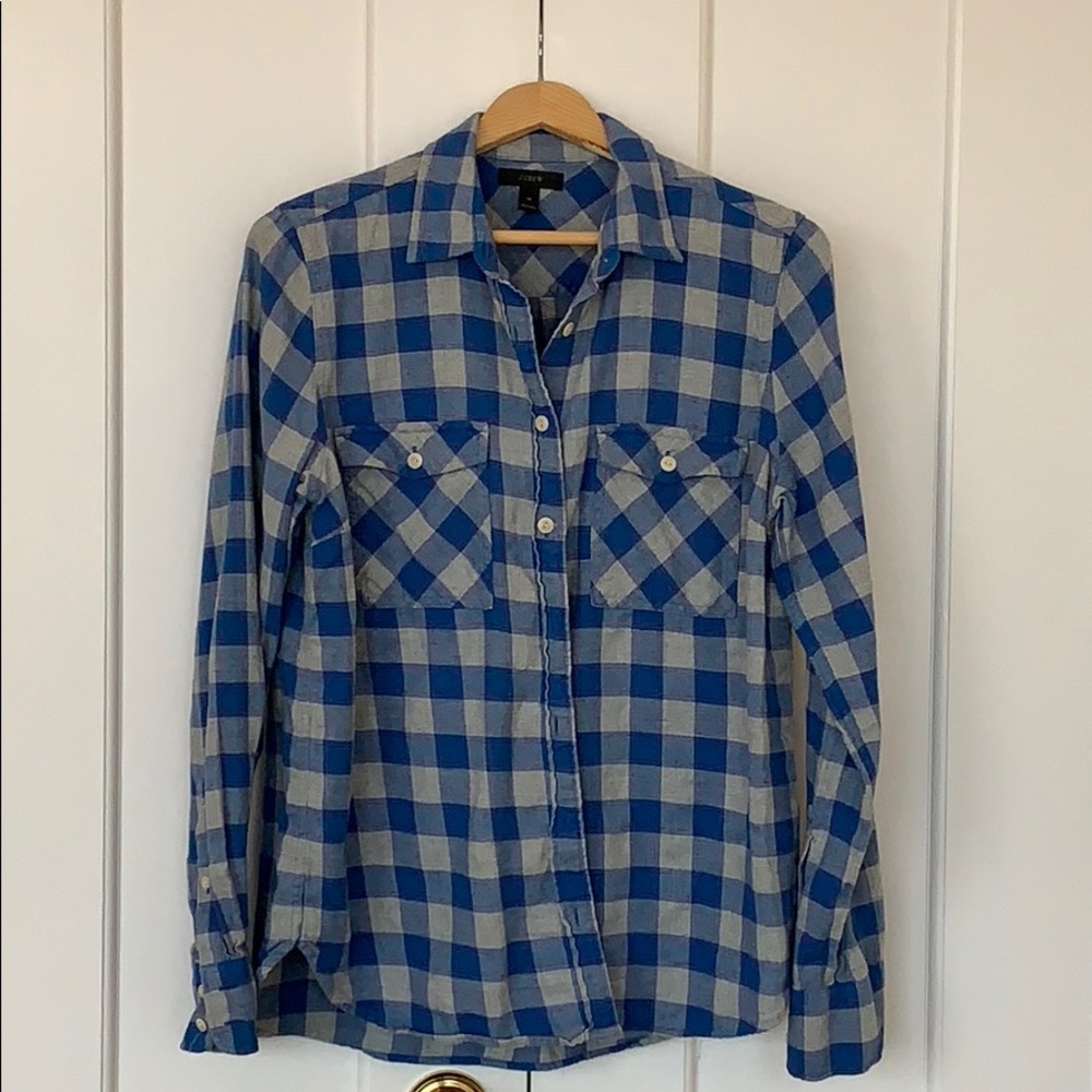J.Crew plaid flannel shirt in blue and gray